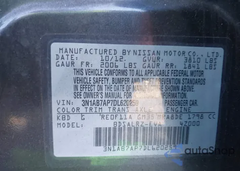 2013 Nissan Sentra Sr z USA, uszkodzony, nr VIN 3N1AB7AP7DL620259